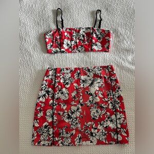 Tobi Coral Two Piece Patterned Top & Skirt Size S